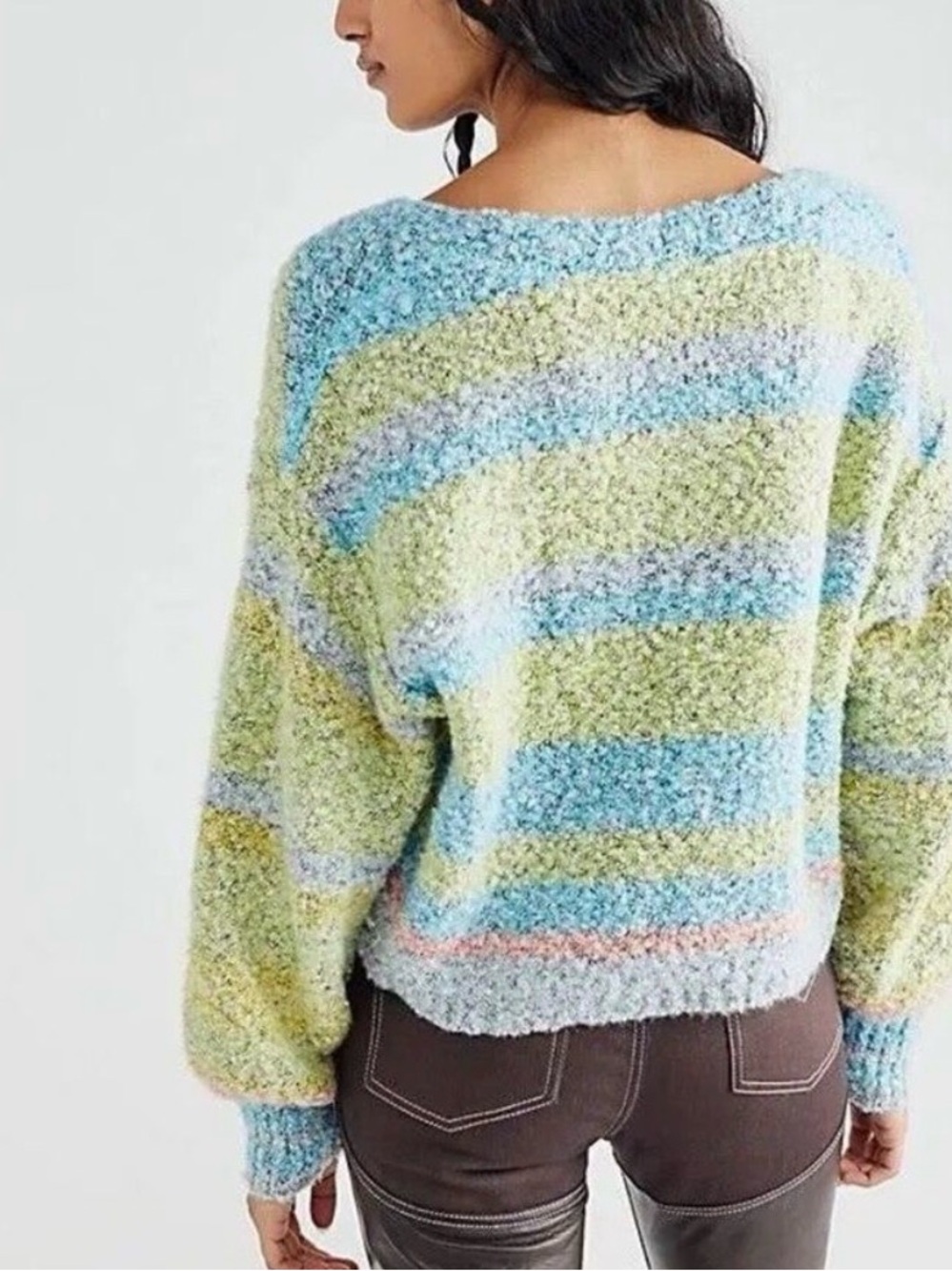 Free People Pastel Green Multicolor Textured Button Cardigan - Picture 3 of 8